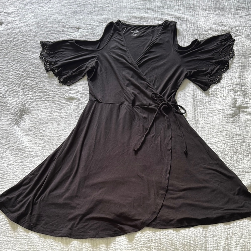 Alya Black Cold Shoulder Faux Wrap Mini Dress